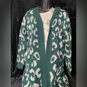 Teal long jaguar print cardigan